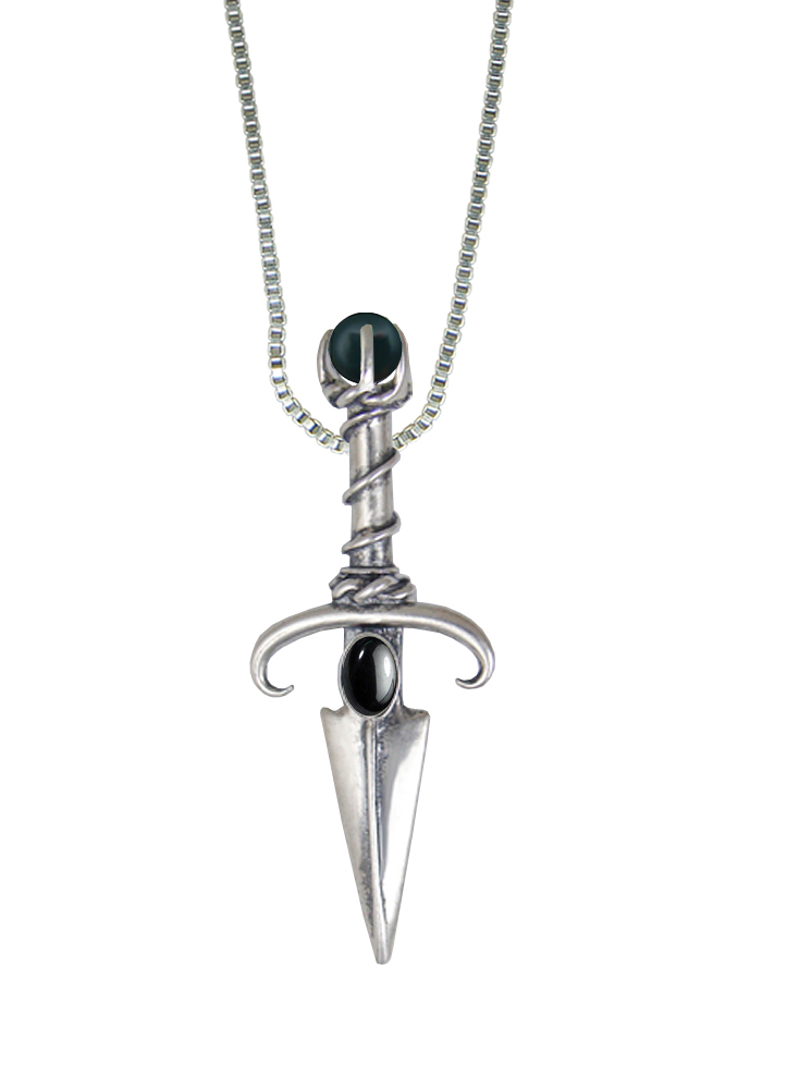 Sterling Silver Black Prince's Knife Dagger Pendant With Hematite And Bloodstone